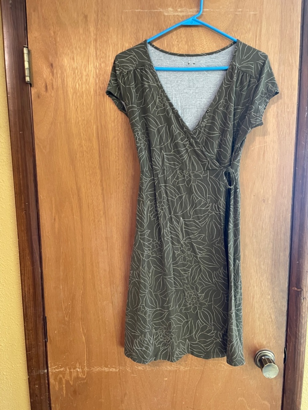 Sherpa Midi Wrap Dress in Olive Green with Floral Line Print